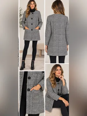 Zara Black & White Plaid Long Coat - Classic Women's Jacket Fall thumbnail 5