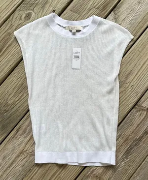 LOFT Women's White Semi Sheer Sleeveless Knit Top Size XS. NEW! thumbnail 1