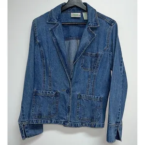 Vintage Bill Blass Womens Denim Blue Jean Blazer Jacket Size S One Button Cotton thumbnail 1