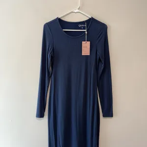Quince NWT Tencel Rib‎ Knit Long Sleeve Midi Dress in Navy Blue Size Small thumbnail 3