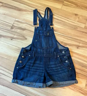 L.E.I. Y2K Denim Shortalls Women’s Sz Med Overalls Bib Shorts Boho 2012 Grunge thumbnail 1