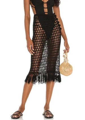 Revolve Superdown Black Crochet Midi Skirt Fringe thumbnail 1