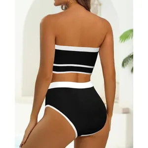 Yonique Bandeau Bikini Strapless Swimsuit Two Piece High Waisted MEDIUM thumbnail 3