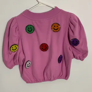 Queen of Sparkles 3D Beaded Smiley Poof Bubble Crop Top pink‎ small thumbnail 3
