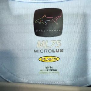 Greg Norman Polo Shirt Light Blue and Yellow Stripes ML75 Microlux Play Dry (M) thumbnail 3