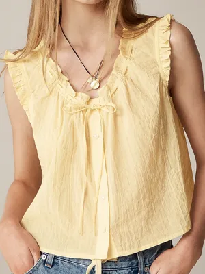 Like New J. Crew Ruffle Trimmed Button-Up Top Yellow Size Small thumbnail 1
