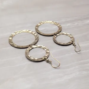 Vintage Hook Earrings Very Long Gold Tone Hammered Pattern - Fair Condition thumbnail 6