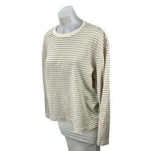 Zara Women's White Gray Striped Crew Neck Long Sleeve Sweatshirt Sweater Top L thumbnail 2