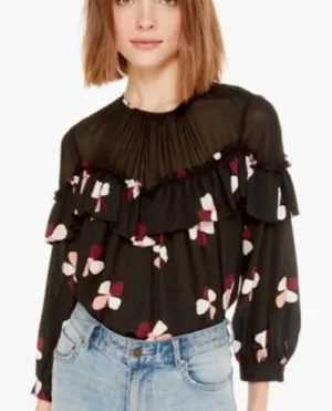 Kate Spade Black Floral Top Blouse thumbnail 1