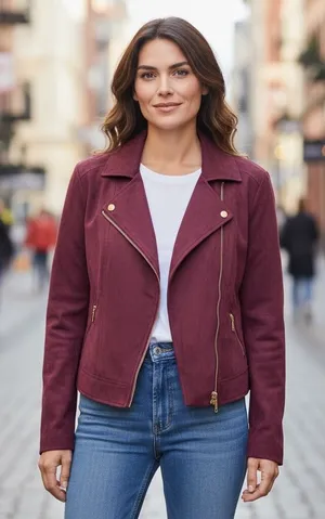 Thalia‎ Sodi Faux Suede Moto Jacket Burgundy Womens M Asymmetrical Zip thumbnail 1