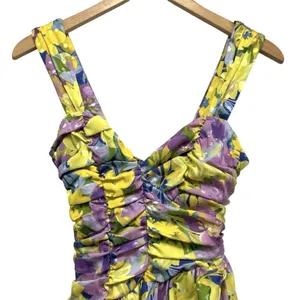 For Love And Lemons Floral Cassia Mini Dress Lemon Asymmetrical Bodysuit XXS thumbnail 7