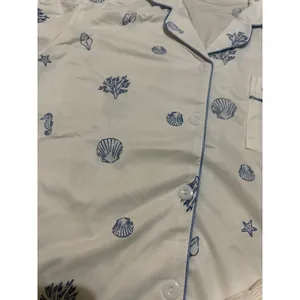 NIB- Blue Seashell Coastal Pajama Set Short Sleeve Button Down Shorts Size M thumbnail 3