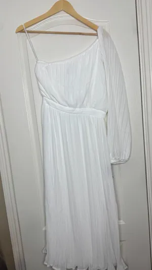 Lulus Always Loving You White Pleated One Shoulder Midi Dress NWT Small thumbnail 2