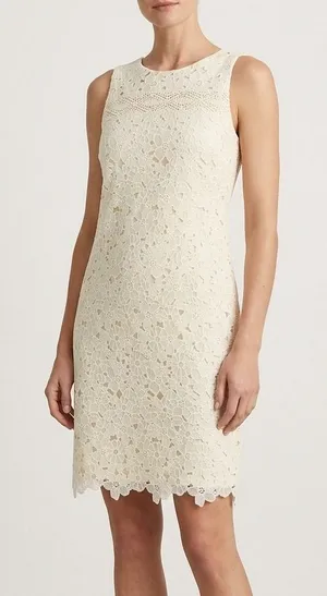 LOFT Embroidered Floral Lace Shift Dress‎ 6 Bridal LWD Wedding Ivory Cream NWT thumbnail 1