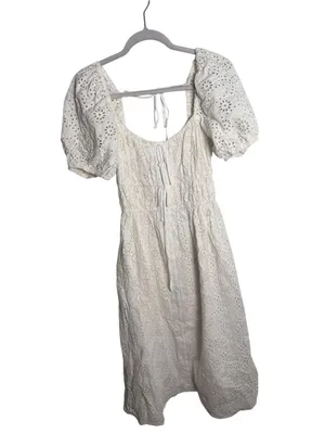 Anthropologie En Saison Puff Sleeve Midi Dress in white S thumbnail 3