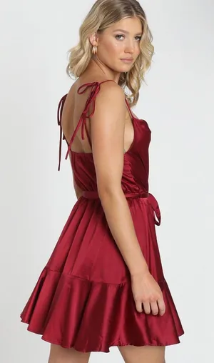 Showpo Like You Never Know Dress In Wine Satin thumbnail 3