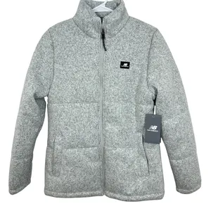 New Balance Women Sweater Fleece Quilted Jacket Light Gray Full Zip Athletic NWT thumbnail 1