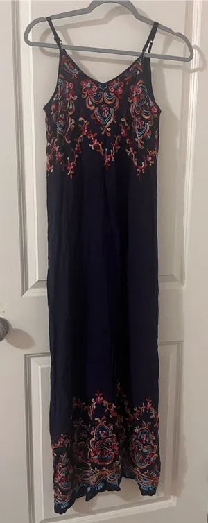Karen Kane Navy Embroidered Spaghetti-Strap Maxi Dress thumbnail 1