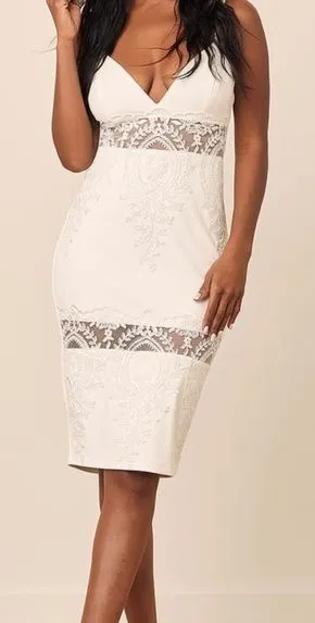 NWT Lulus Can't Deny It White Lace Sleeveless Bodycon‎ Midi Dress MEDIUM thumbnail 1