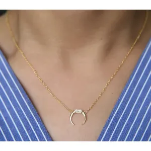 NEW Women's Gold-Plated Crescent Moon Horn Necklace‎ Size 16 + 2” thumbnail 12