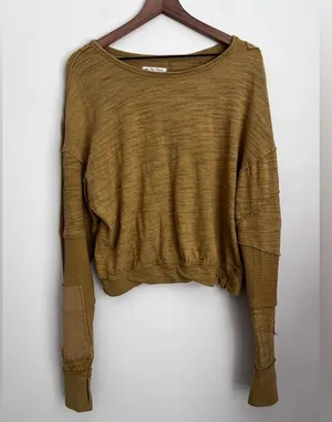 Free People 5 Star Tee Golden Palm Raw Hems Distressed Grunge Sweatshirt M thumbnail 3