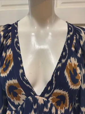 FARM Rio Pineapple Blue Ikat Maxi Dress Boho Long Sleeve Altered Length Small thumbnail 4