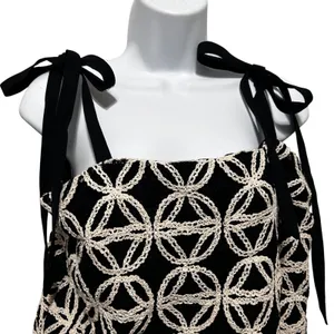 Express Womens Crochet Lace Overlay‎ Tie Strap Crop Top M Black Boho Festival thumbnail 3