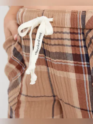 Aerie Tan Navy Plaid Soft Gauze Pajama Jogger Lounge Pants - size XL thumbnail 11