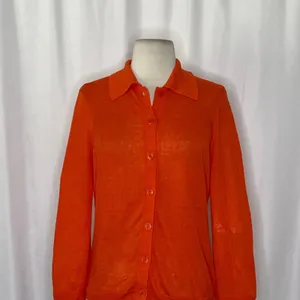 NWT!! J. CREW Collared Button-Up Sweater Cardigan Linen Poppy Orange Red Small thumbnail 3