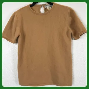 Vintage Cashmere Academia Eclectic Grandma Austin Reed Petite Camel Sweater‎ VTG thumbnail 1
