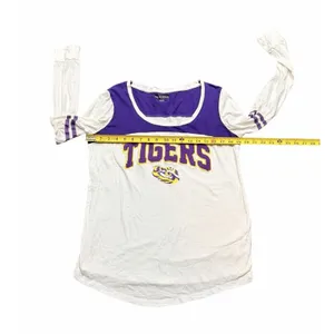 5th & Ocean LSU Tigers Raised Lettering Long Sleeve Knit Top Women's Size L thumbnail 5