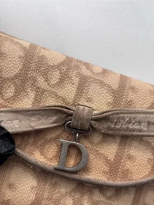Vintage Christian Dior Oblique Trotter Bow Wallet Trifold Canvas Leather Beige thumbnail 2