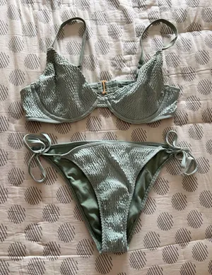 Hollister Teal Ribbed Bikini Set thumbnail 1