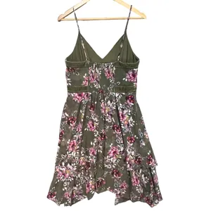 White House Black Market Olive Green Floral‎ Handkerchief Hem Midi Dress Size 8 thumbnail 2
