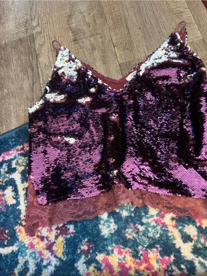 Free people intimately Women's Purple Sequin Lace Cami Top thumbnail 6