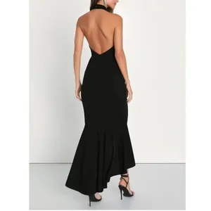 NWT Lulus Elegant Grace Sleeveless Tiered Halter High-Low Maxi Dress L Black thumbnail 5