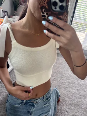Knitted crop tie tank White thumbnail 6