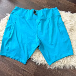 Ashley Stewart NWT Teal Blue Phone Pocket Biker Shorts Plus Size 22 / 24 thumbnail 4