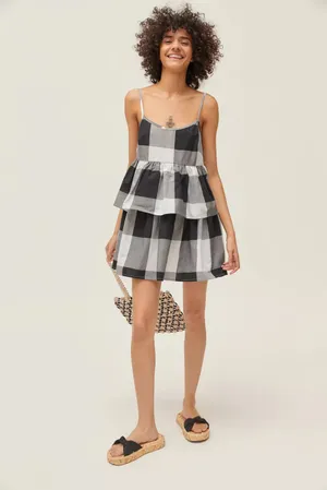 Urban Renewal Remnants Blown Out Gingham Tiered Mini Dress - XS thumbnail 4