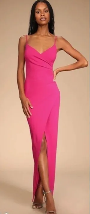 Lulus Secret Admirer Magenta Ruched Surplice Maxi Dress thumbnail 1