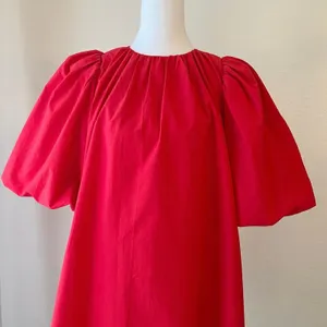 & Other Stories Bow Back Swing Dress 6 Mini Cutout Puff Sleeve Red Holiday NWT thumbnail 4