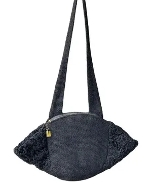 1940’s Lambswool shoulder bag with hand warmer pockets. Black thumbnail 1
