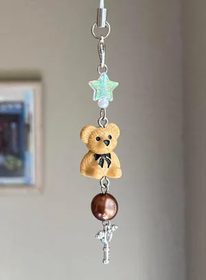 Handmade Kawaii retro y2k style teddy bear phone strap/accessory/keychain/bag charm/display🩵 thumbnail 2