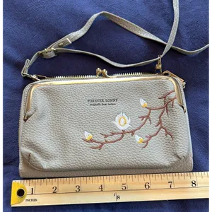 Forever Lonny Floral Embroidered Crossbody Wallet Bag Grey with Gold Hardware thumbnail 3