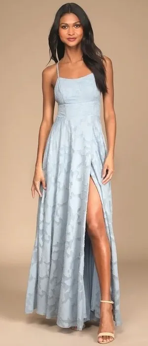 Lulus Let There Be Romance Maxi Dress Womens Medium Slate Blue Floral NWT FLAWED thumbnail 1