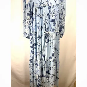 Sugar Lips Maxi‎ Dress Womens Size S Pale Blue Floral Tiered Long Sleeve Cottage thumbnail 7
