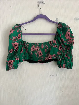 Zara Green Crop Top with Pink Floral Print thumbnail 4