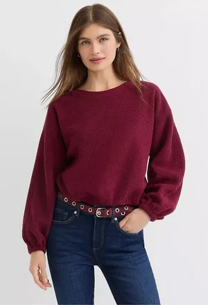 NWT! Loft Deep Wine Burgundy Sherpa Bubble Sweatshirt Medium thumbnail 1