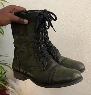 Green Troopa Military Style Combat Biker genuine leather lace-up boots Ankle Booties Grunge Goth Punk Rock Women 7M thumbnail 1