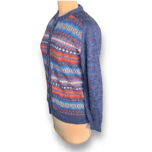 Vintage Fair‎ Isle Cardigan Sweater Navy Red Nordic Preppy Medium Heritage Knit thumbnail 5